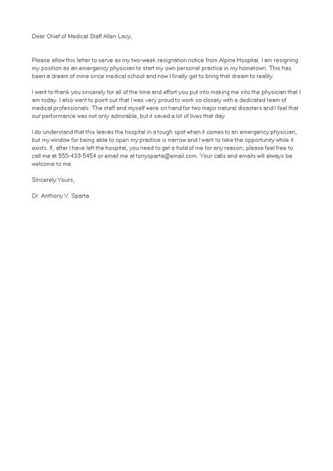 Professional Medical Resignation Letter Templates At