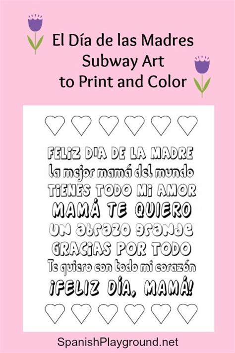 El lunes, el martes, el míercoles, el jueves, el viernes, el sábado, el domingo. Mother's Day Printable Spanish Subway Art to Color ...