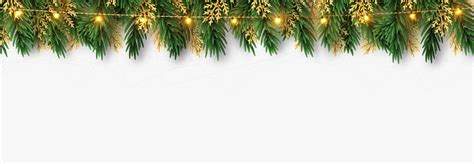 Christmas Border Green And Golden Pine Branches Light Garlands Isolated