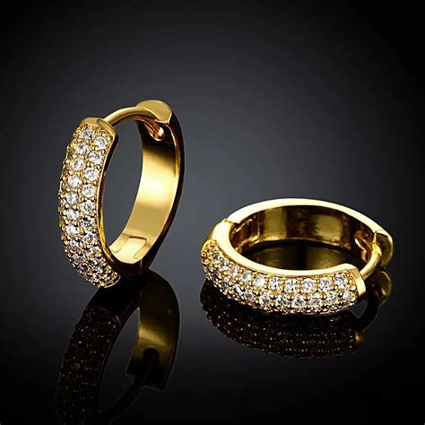 Small Gold Plated Hoop Earring Cubic Zirconia Womens Gold Earrings