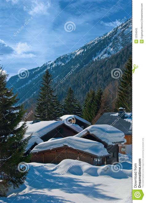 Alpine Wooden Houses Covered With Snow Stock Image Image Of Range