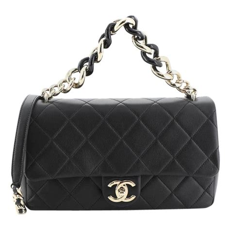 Chanel Elegant Resin Double Chain Flap Bag Quilted Lambskin Large At
