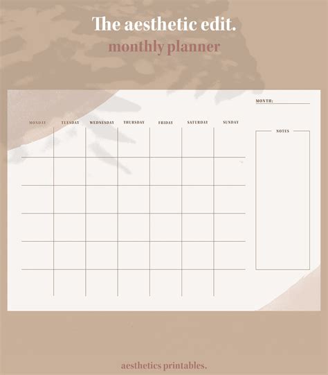 Monthly Printable Planner The Aesthetic Edit A4 Original Etsy