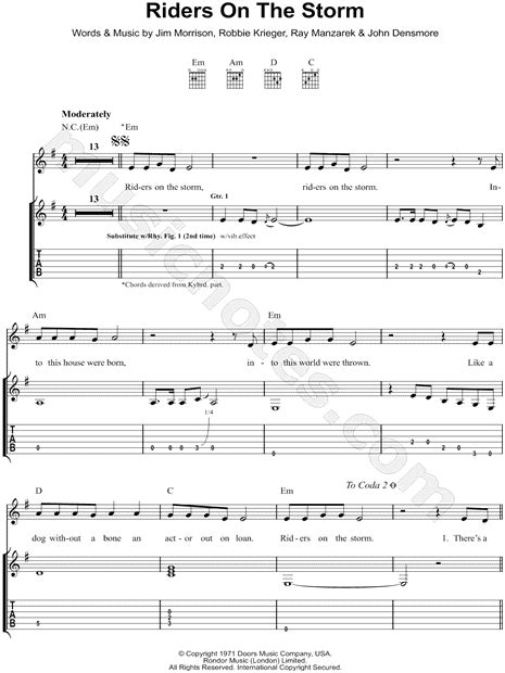 The doors also covered ghost riders in the sky. The Doors "Riders on the Storm" Guitar Tab in E Minor ...