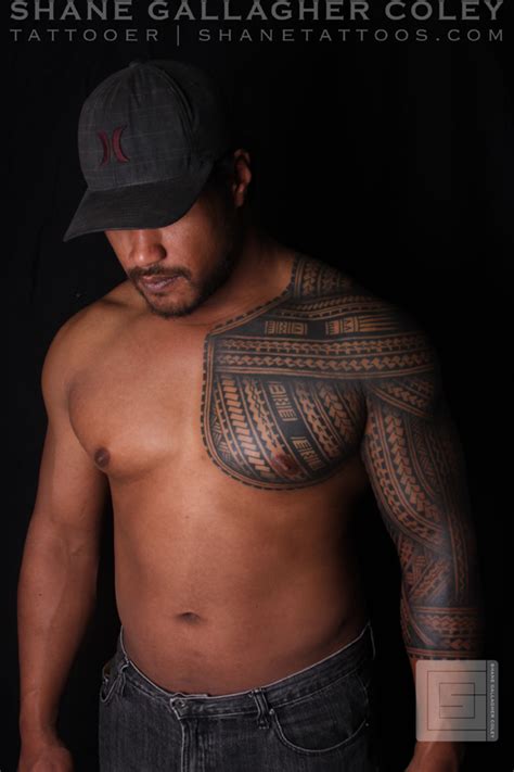 Shane Tattoos Polynesian Samoan Inspired Chest And Sleeve Tattoo Tatau