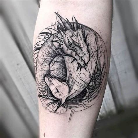 Dragon And Horse Chaotic Blackwork Tattoo By Frank Carrilho