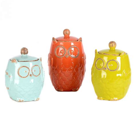 Owl Canister Set Of 3 Owl Home Decor Ceramic Canisters Owl Design