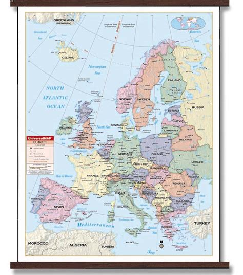 Deluxe Laminated Wall Map Of Europe 54x69 137m X 175m 24400