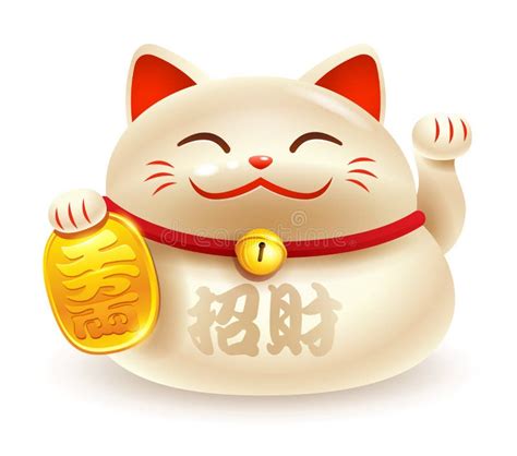 Japanese Cat Maneki Neko Symbol Of Good Luck Doodle Style Vector