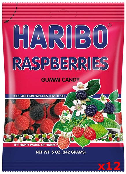 Haribo Raspberries Gummi Candy Case 12 X 5 Oz Bags Parthenon Foods