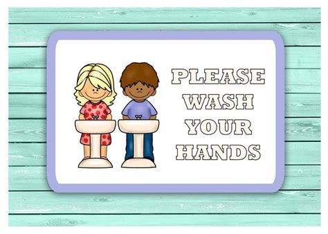 Blue hand washing sign makes your wash hands message clear with english text. WASH YOUR HANDS Cute Silver Gold or White Metal Sign from ...