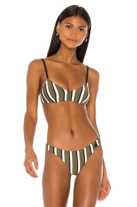 Solid Striped Rachel Bikini Top In Olive Cream Black Revolve