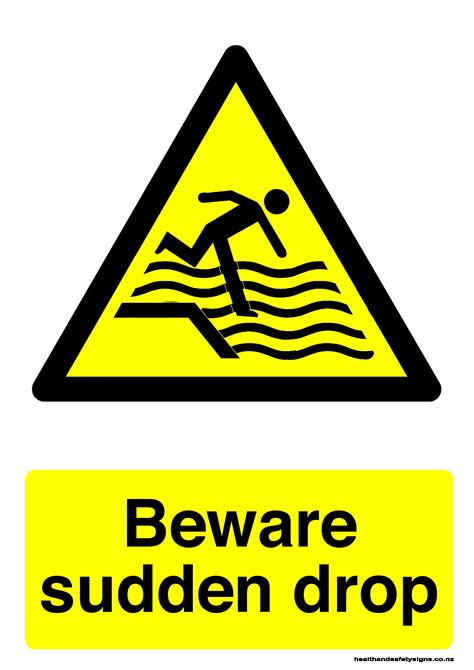 Beware sudden drop warning sign - Health and Safety Signs