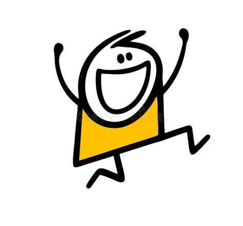 Happy Stick Figure Boy Runs And Jumps In Positive Good Mood With Rising