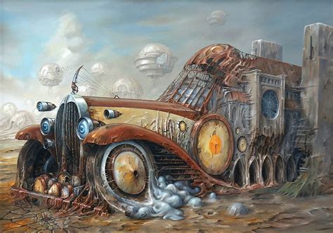 Steampunk Car Painting Art Old Wheels Hd Wallpaper Peakpx
