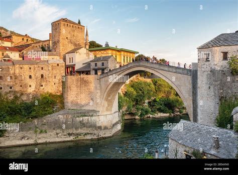 Stari Most Bridge At Sunset In Old Town Of Mostar Bih Stock Photo Alamy
