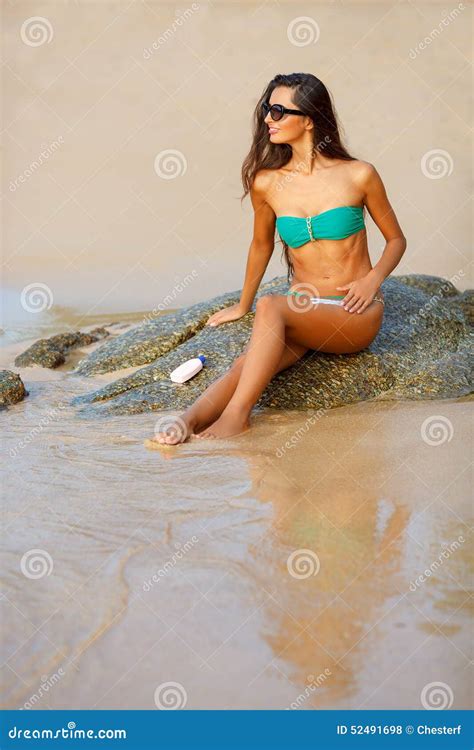 Tanned Brunette On The Beach Stock Photo Image Of Figure Body