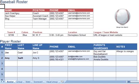 Baseball Roster Excel Template For Free