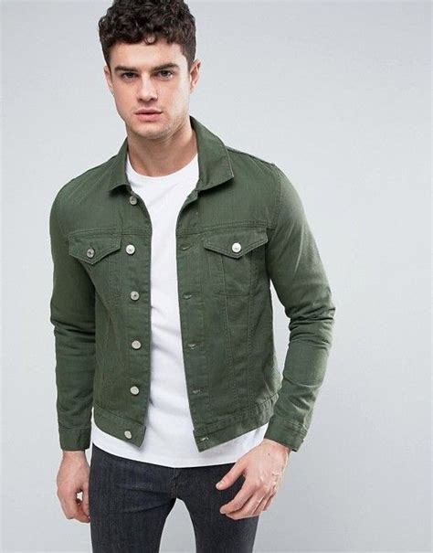68 River Island Denim Jacket In Dark Green Mens Casual Outfits