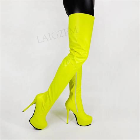 Laigzem Women Crotch Boots Zip Up Platform Boots Faux Leather Shoes Woman Thigh High Unisex