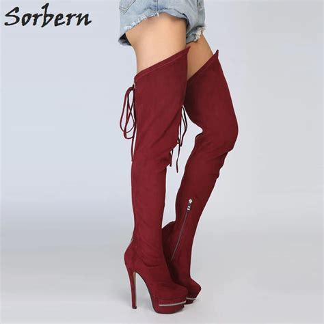 Sorbern Wine Red Over The Knee Ladies Boots High Heels Zip Platform Autumn Shoes Women Size 12