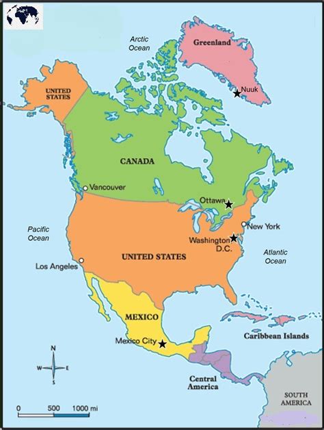 Free Labeled North America Map With Countries And Capital Pdf