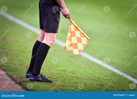 Assistant Referee During Soccer Match Stock Image Image Of Grass