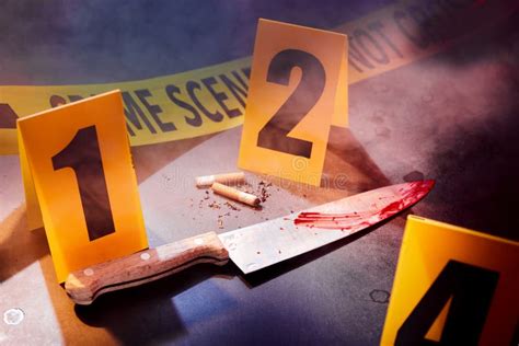 Evidences Marked With Numbers At Crime Scene Stock Image Image Of