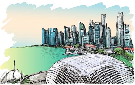 Premium Vector Sketch Cityscape Of Singapore Skyline Free Hand Draw
