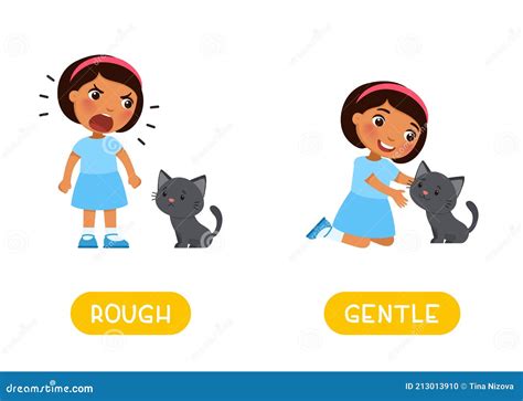 Rough And Gentle Antonyms Word Card Opposites Concept Stock Vector