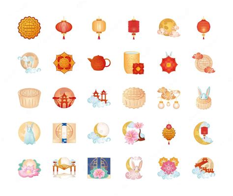 Premium Vector Set Of Icons Mid Autumn Festival Or Chinese Moon Festival
