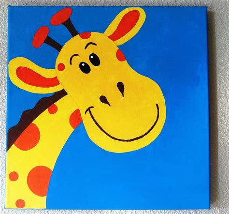 Cute Canvas Painting Cute Peekaboo Giraffe Handpainted Acrylic