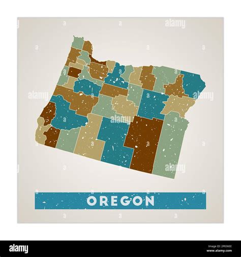 Oregon Map Us State Poster With Regions Old Grunge Texture Shape Of