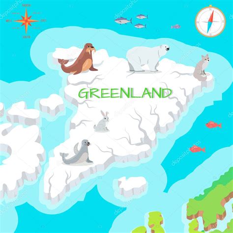 Mapa De Dibujos Animados De Groenlandia Continental Con Especies De