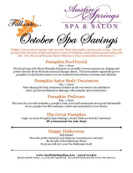 October Specials Spa Specials Spa Marketing Spa Product Packaging