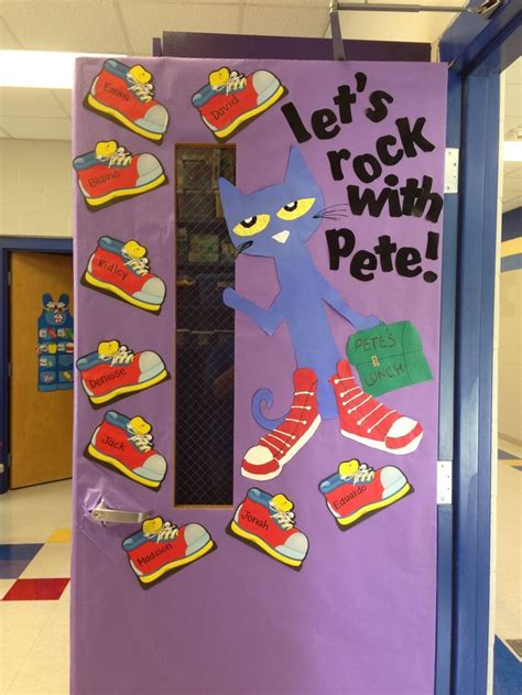 Start by printing pete the cat craft template on 2 colored construction papers of your choice and white construction paper. pete the cat door decoration | Pete the cat | Classroom ...