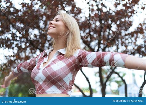 Young Blonde Woman Breathing With Closed Eyes At Park Stock Image Image Of Calm Female 265758131