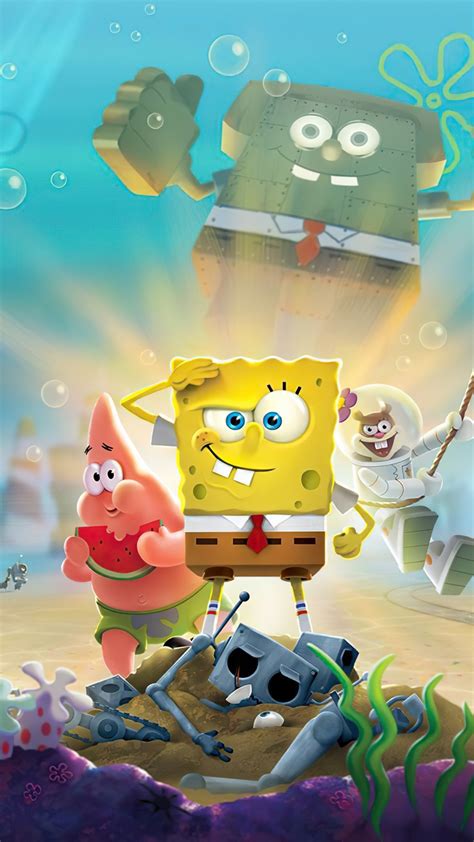Download Spongebob Squarepants Underwater Cartoon 1080x1920 Wallpaper