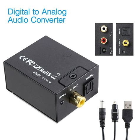 protable coaxial optical digital to analog audio converter adapter rca l r with fiber cable