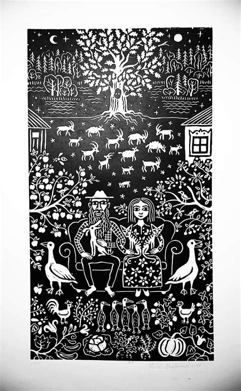 Farm Couple Linocut Print Permaculture Wall Art Etsy Linocut