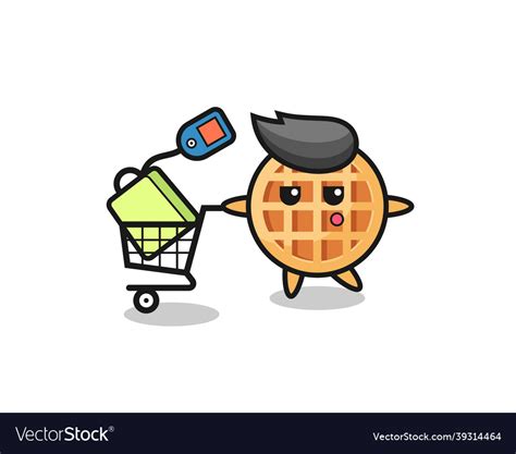 Circle Waffle Cartoon With A Shopping Cart Vector Image