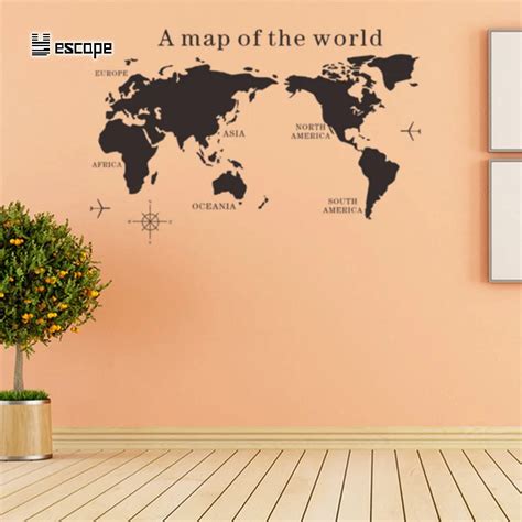 World Map Wall Sticker For Bedroom Decorative Removable Adhesive