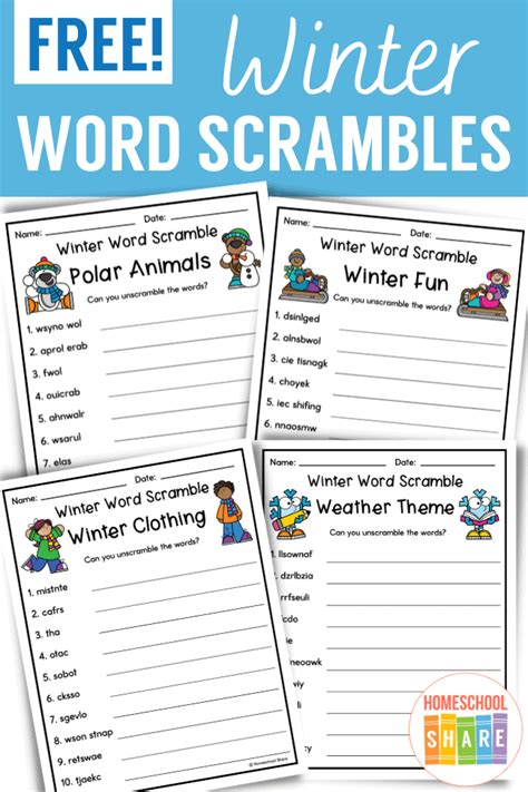 Free Winter Word Scrambles Homeschool Share