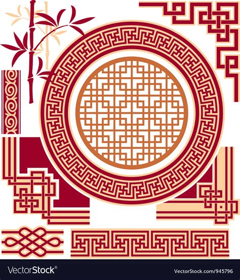 Set Oriental Chinese Design Elements Vector Image