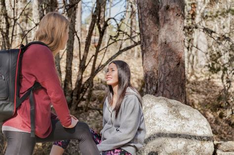 Free Photo Girls Talking In The Forest