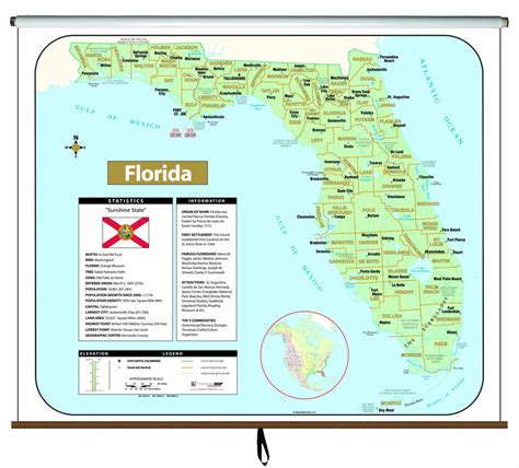 Florida Large Scale Shaded Relief Wall Map On Roller