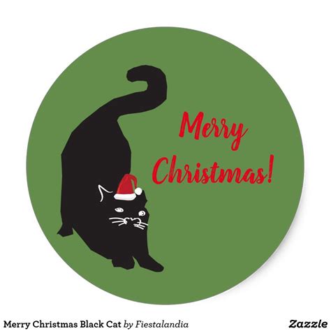 Merry Christmas Black Cat Classic Round Sticker Uk Merry