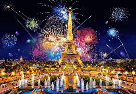 Eiffel Tower At Night With Fireworks Wallpaper