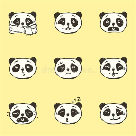 Set Of Cute Cartoon Racoons With Various Emotions Vector Illustration