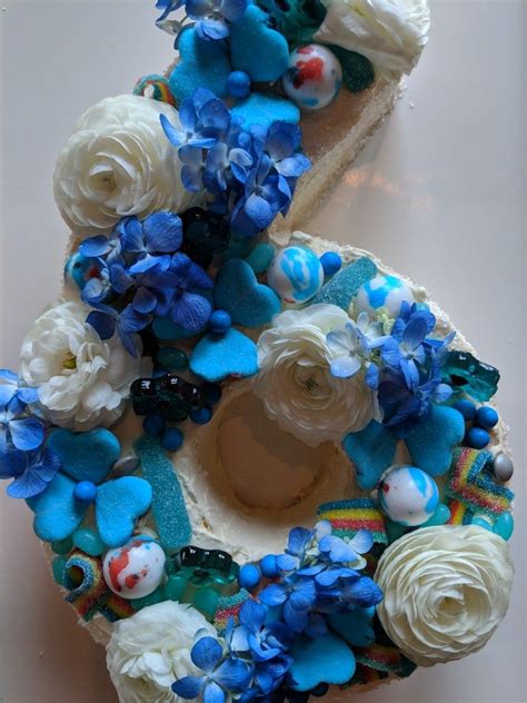 Number Cake Blue Flowers And Candy Sugar Decorations For Cakes